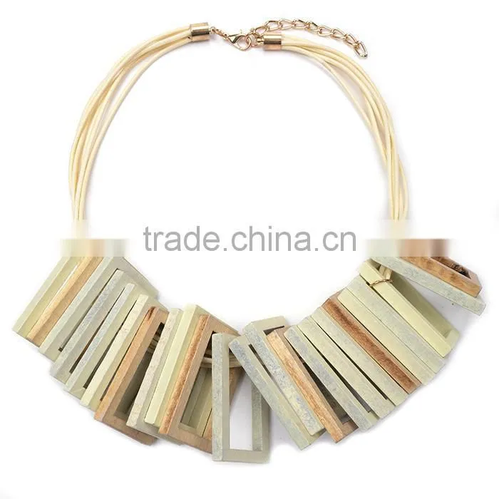 red black wooden square pendant choker necklace geometric wood choker necklace Korea wax cord choker necklace