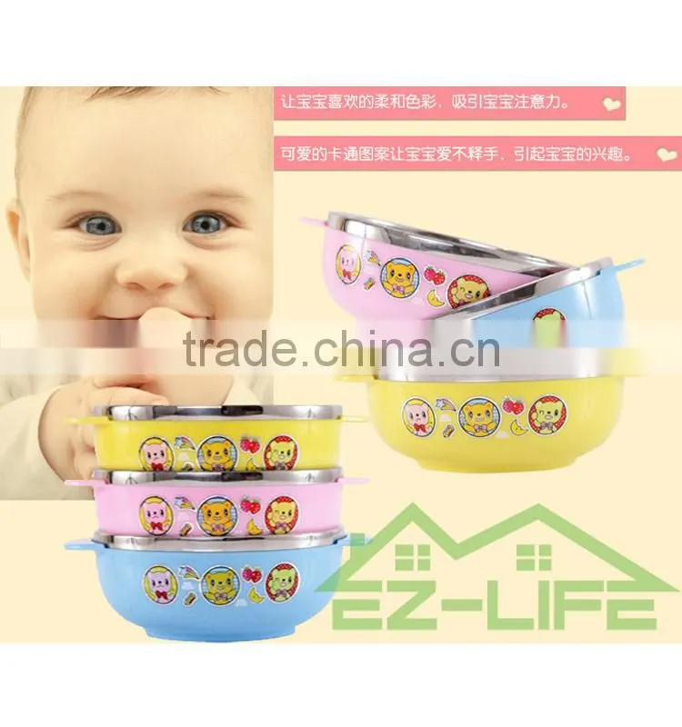 shockproof stainless steel baby feeding bowls soup bowl spoon and fork baby tableware set