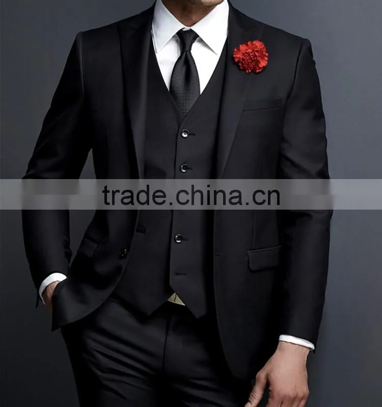 2016 new arrival designer suits for men 3 piece suit black wedding pant coats