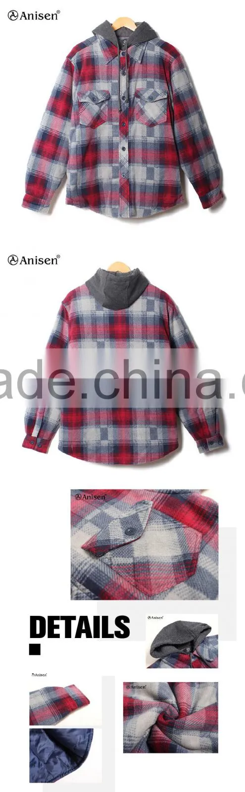 alibaba express wholesale hooded men fleece plaids jacket