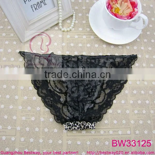 New and hot fashion sexy leopard underwear with back transparent black lace bikini underwear