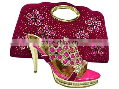 Italian silver crystal high heel shoe/ladies long heel shoes/italian ladies shoes and matching bags MG005