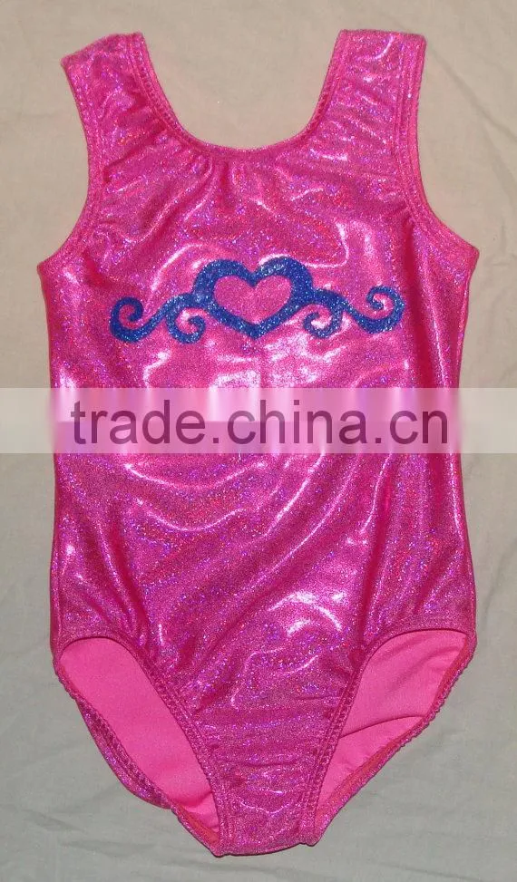 gymnastics leotard fabric pink twinkle with Royal blue heart