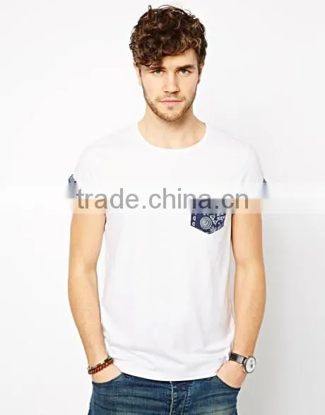 custom men short sleeve cotton t shirt with printed pocket Wholesale