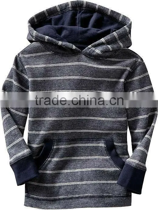 CHILDREN STRIPED PULLOVER HOODY WITH HANDWARM POCKET