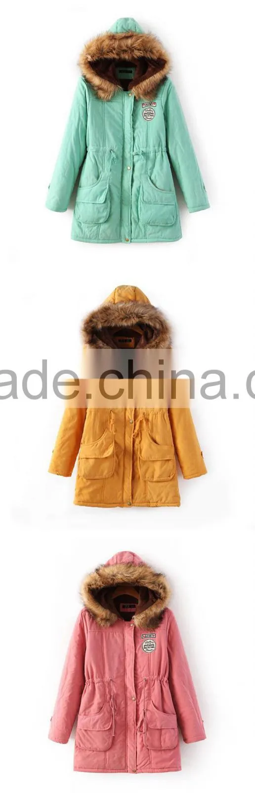 Women's Fashion Faux Fur Lapel Double-breasted Thick Wool Trench Coat Jacket