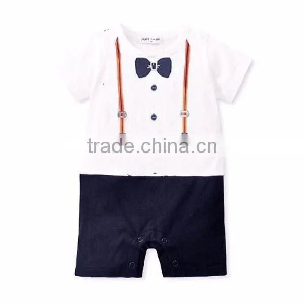 summer short sleeve flat angle baby romper with necktie