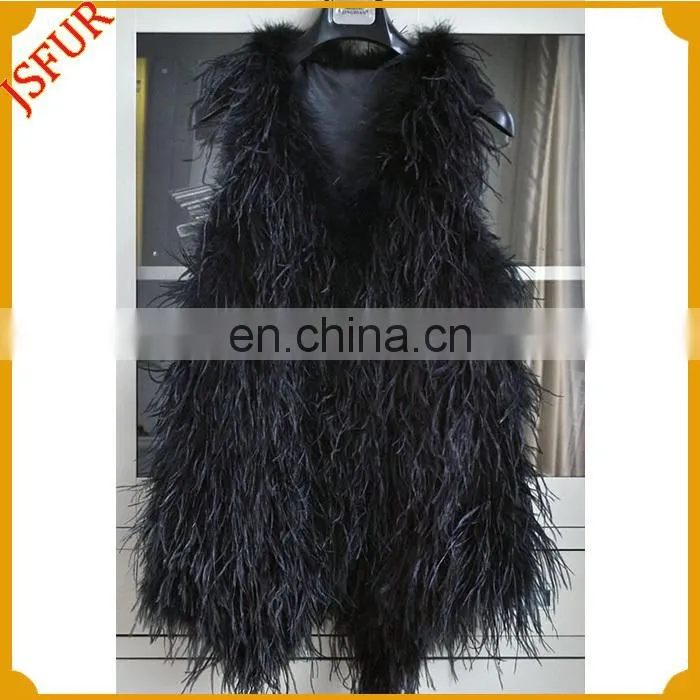 2015 Black Ostrich Feather Vest Women's Fur Vest With Real Ostrich Feather