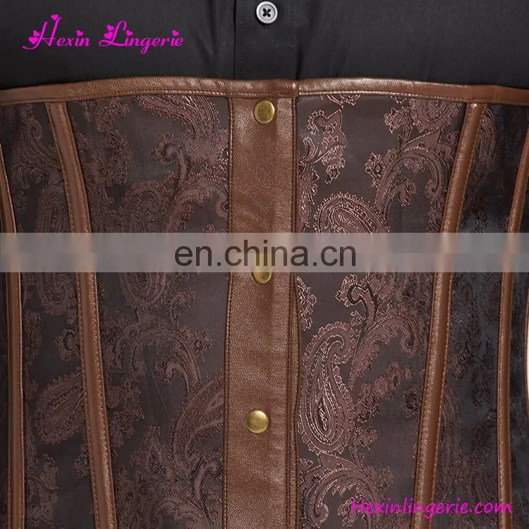 Custom Brown 10 Steel Boned Lace Male Waist Corset Boning Tops To Wear Out