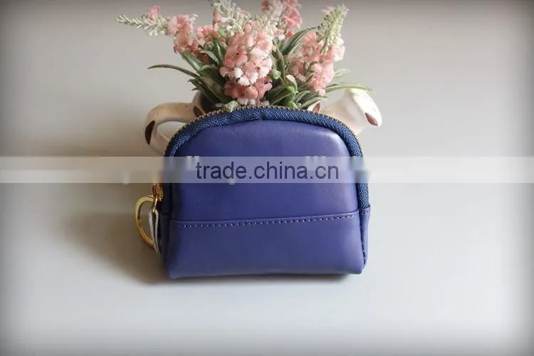 Colorful Genuine Waxy Leather Ladies Zipper Coin Purse Change Bag with keyring