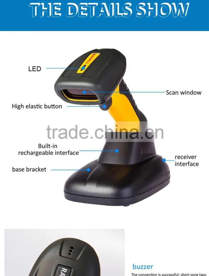 RD-6870W Waterproof Laser Wireless barcode scanner, Low price handheld barcode reader with Memory