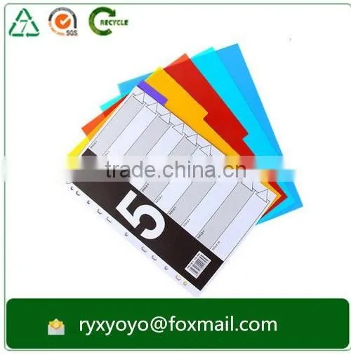 office/school statioanry a4 size pp plastic colorful index card divider with tabs