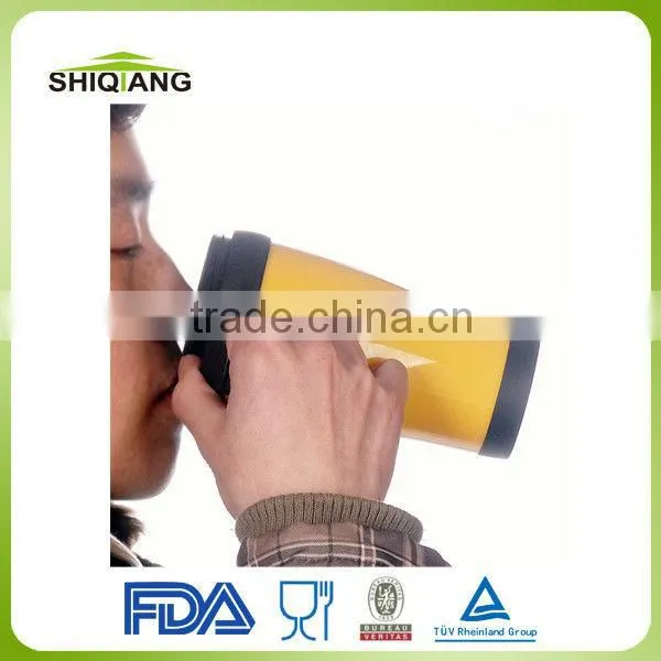 400ml eagle high quality cheapest double wall insulated plastic thermal travel mugs with paper inserted and handle