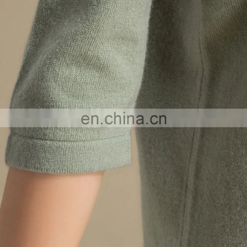 Custom Design Casual Pullover Crew Neck Half Sleeves Pure Cashmere Knitted Women's Sweater Dress