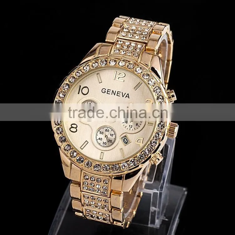 Diamond Geneva Watches Women Stainless Steel Quartz Watch Military Crystal Gold Watches relogio feminino montre femme
