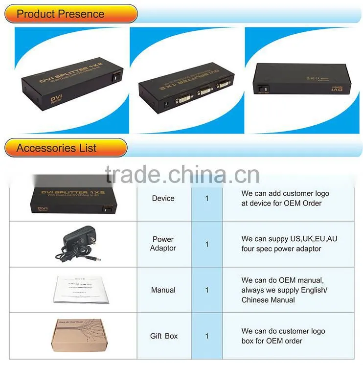 4 port DVI splitter 1X 4 (Dual-link)