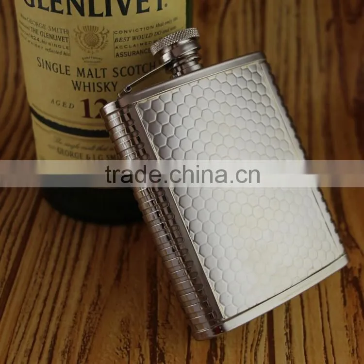 Wholesale promotional custom 6oz metal dimond pattern wrapped hip flask