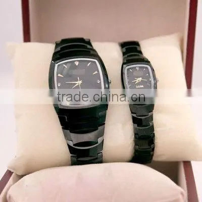 Square barrel full waterproof tungsten steel couple watches