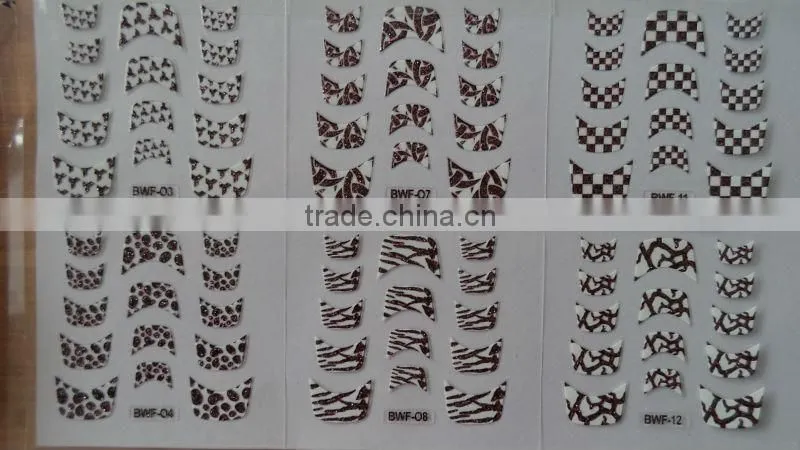 12 tips nail art stickers checkerboard black and white color Nail Accessories/ high quality products made in china