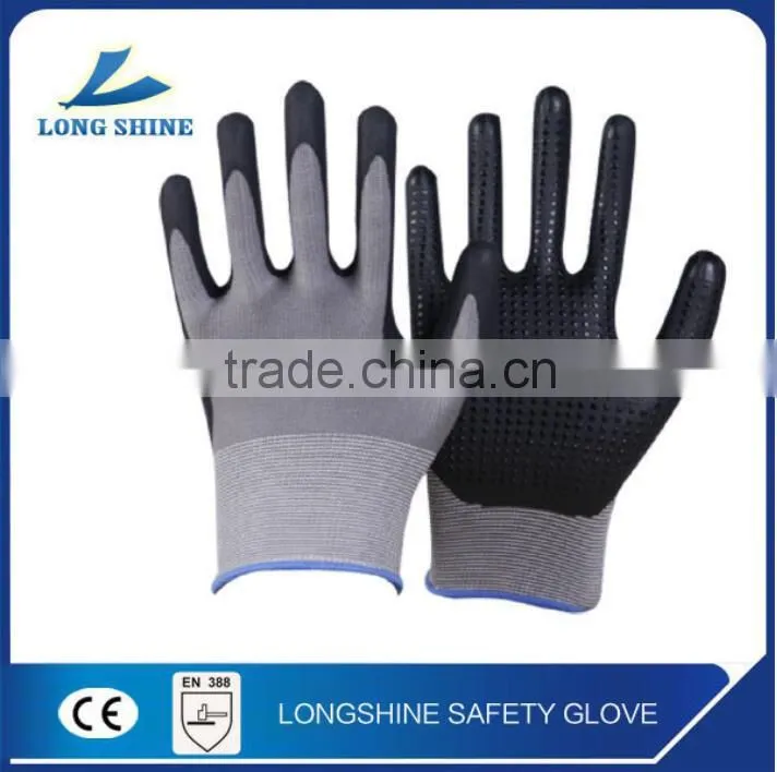 Top Sale Nylon PU Dotted Coated Grip Garden Heat and Cut Resistant Safety Work Glove