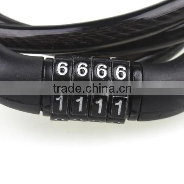 Durable Black Bike Bicycle 4 Digital Code Password Combination Lock Cable