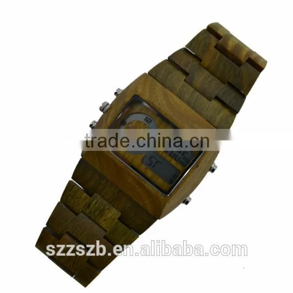 Bewell Wood Material Day Date Month Watch Movement Date Watches Digital Wood Watch