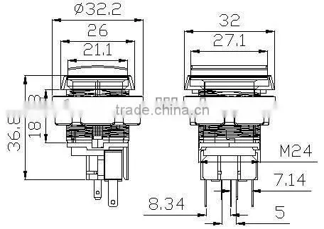 rectangle various colors electric pushbutton switch plastic push button switch with LED light
