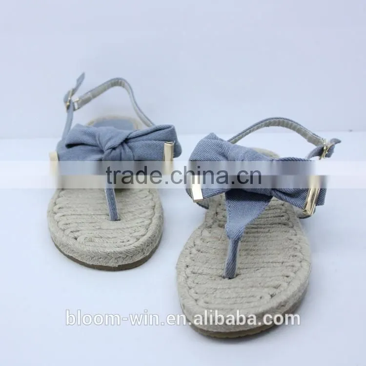 2016 latest lady flat sandal shoes comfortable powderblue sandal shoes with bowknot for ladies