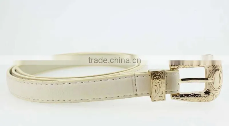 2015 fashion dress PU leather belt with shiny gold buckles in YiWu factory