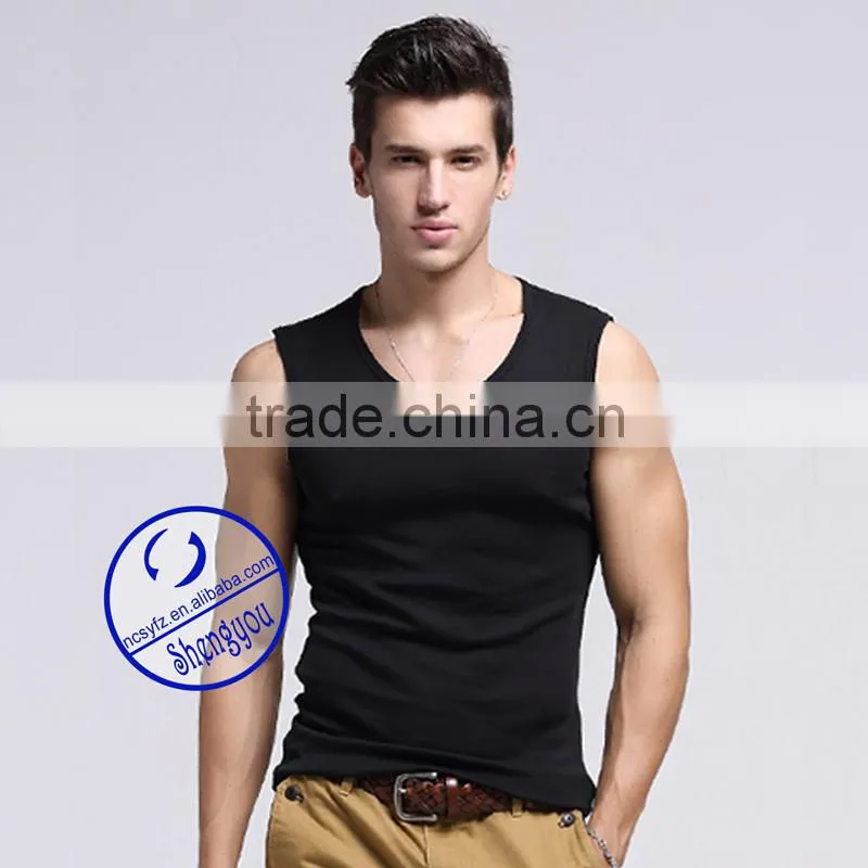 Custom wholesale 100% cotton sports v-neck tank top men