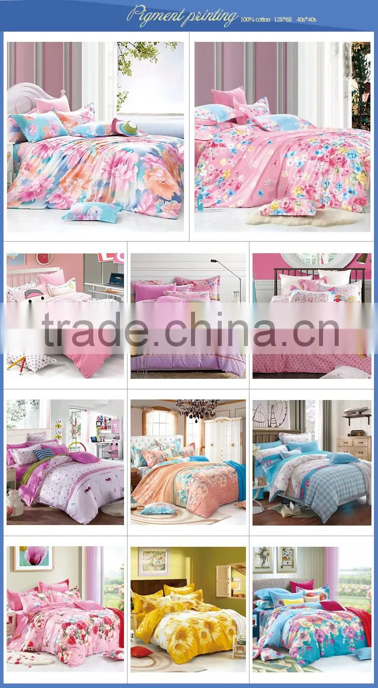 100% cotton 128*68 40s*40s pigment printed luxury bed cover set with zipper