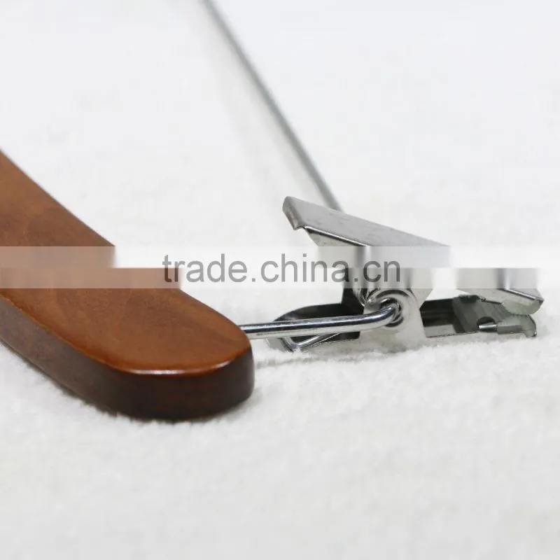 Durable elegant wooden clothes hanger with metal clips