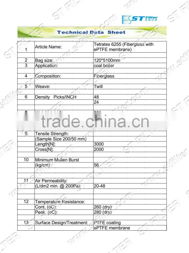 e ptfe membrane filter bag for coal boiler