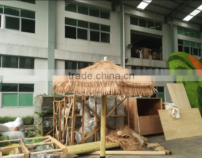 High class sun protection waterproof material outdoor artificial folder and Collapsible thatch umbrella