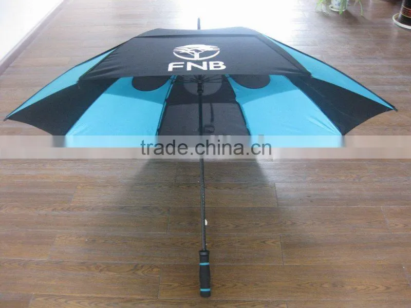 High Quality Two layers Windproof auto open fiberglass promotional umbrella golf umbrella