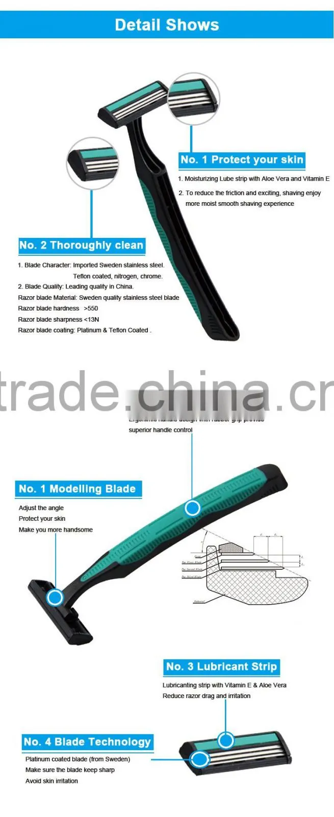 Triple Blade Disposable Plastic Safety Razor Blade