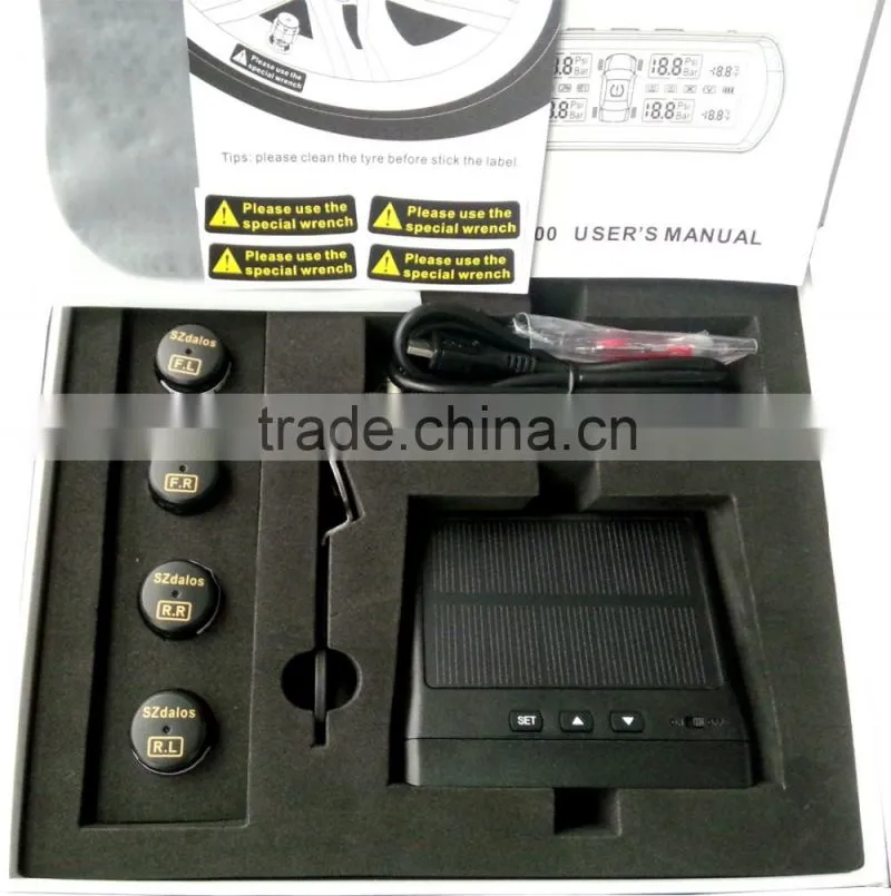 4 Sensors Wireless Solar Charge TPMS Tire Tyre Pressure Monitoring LCD Display