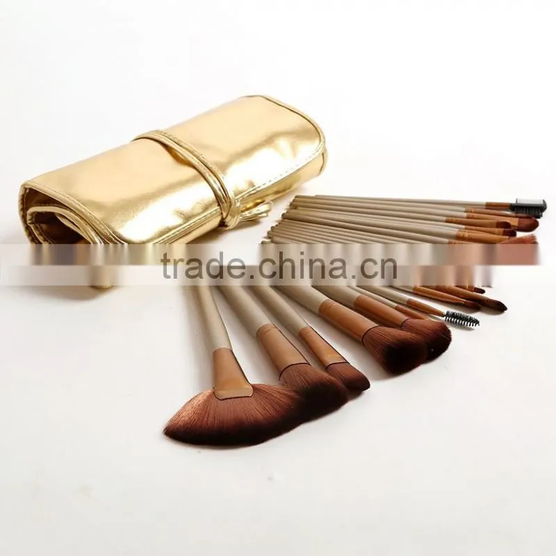New Arrival 24pcs Gold PU Leather Aluminum Ferrule Brush