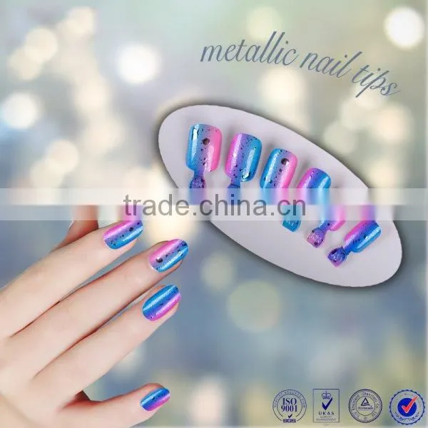 Free samples metallic colored acrylic artificial nail tips christmas decoration full cover color manicure fake nail tips