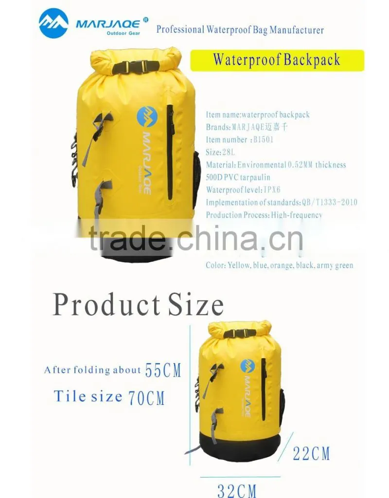 Popular product 2016 PVC tarpaulin waterproof dry bag backpack for outdoor rafting, canyoning, boating
