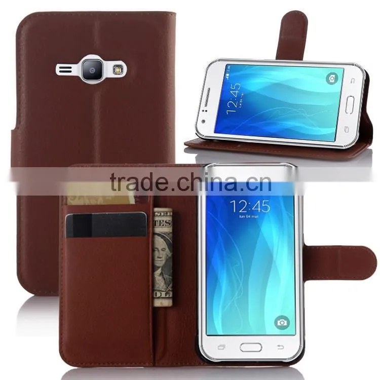 Hot Selling Ultra Thin Lichee PU Leather Case Wallet Folio Flip Cover for Samsung GALAXY J1 ACE