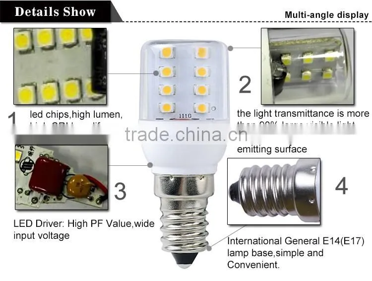 CE ROHS approved T25 E14 refrigerator led lamp 0.8w/1w/1.5w/2w 220-240v SMD2835 fridge LED bulb