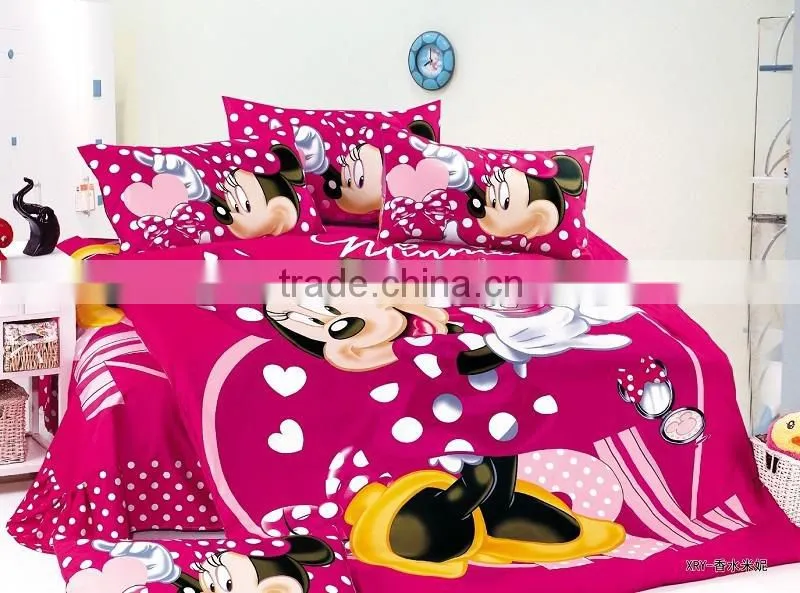 cute and vivid cartoon 100%cotton reactive printed bedding sets,minnie duvet cover
