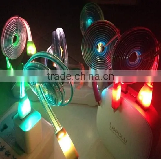 Smile face led light retractable usb data line , led light usb charging data line, usb data charger cable