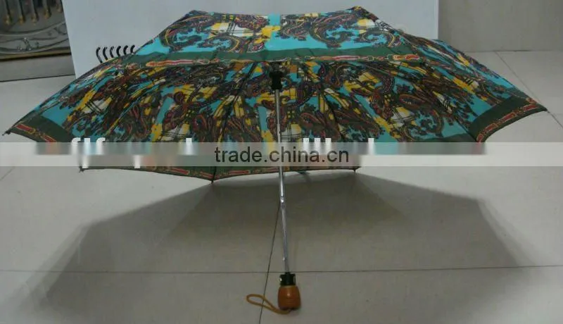 wooden handle 3 folding auto umbrella