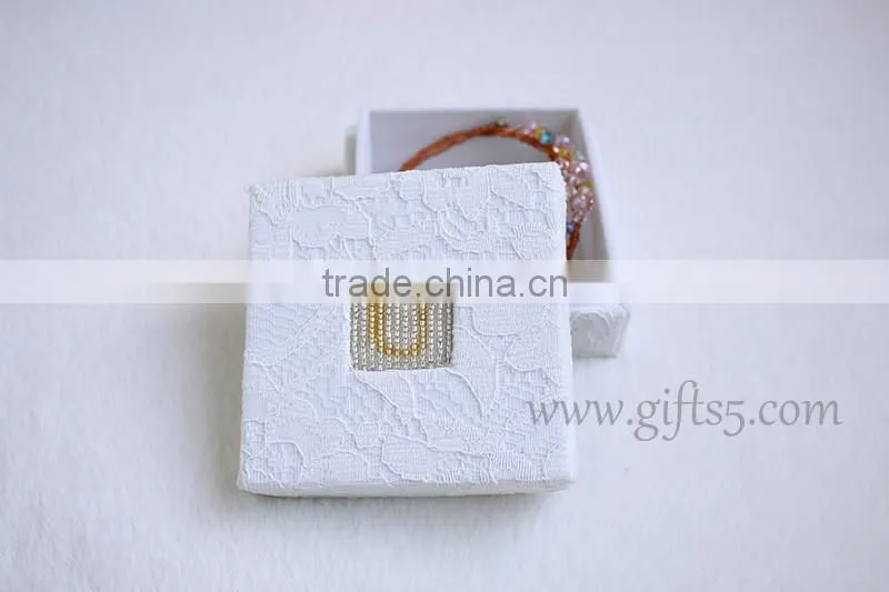 Elegant Wedding jewelry box for sale with beaded name plate of U