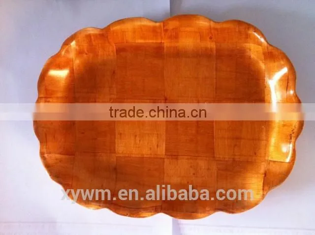 Rectangular woven wooden plate and tray