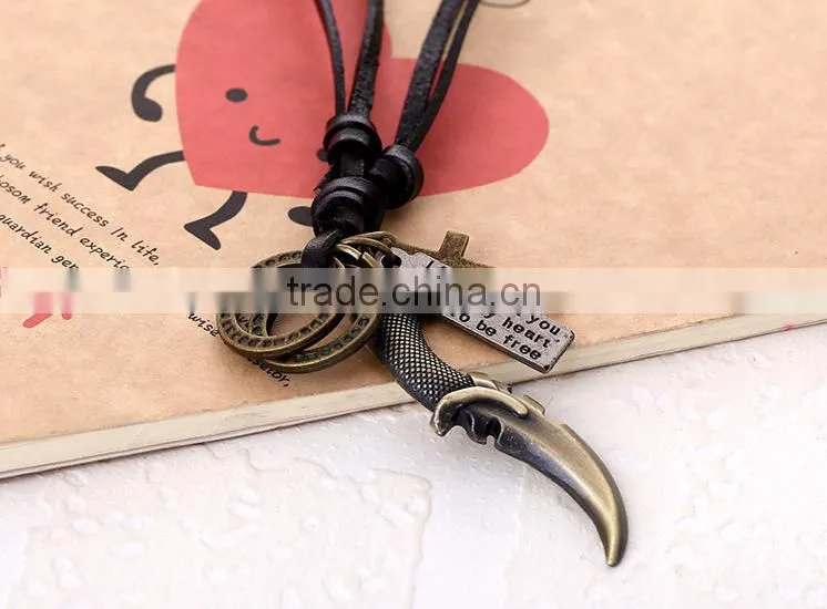 N0017 wholesale leather necklace fashionable design mens leather necklace