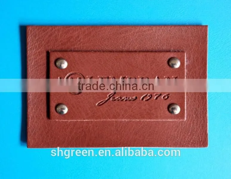 high quality sew-on leather badge for hat