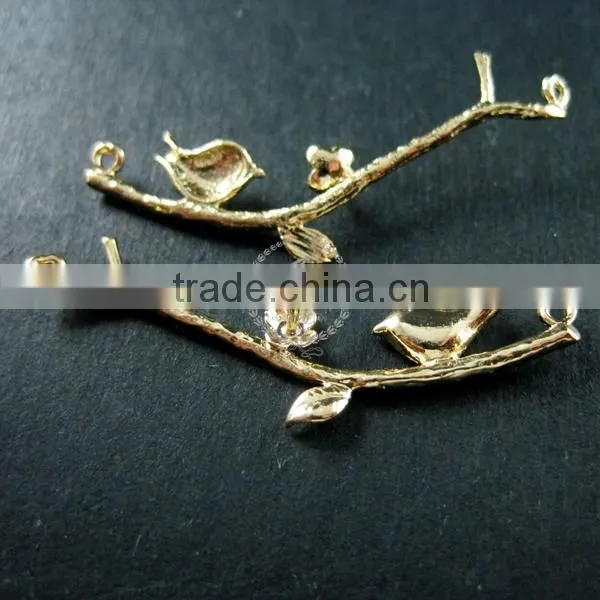 10x35mm 14K light gold plated bird on flower tree branch DIY pendant charm supplies 1850186